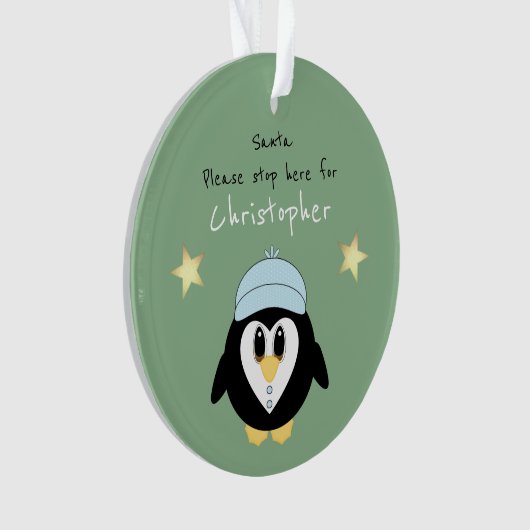 Kerstpinguïn Santa stop hier groen Ornament (voorkant)