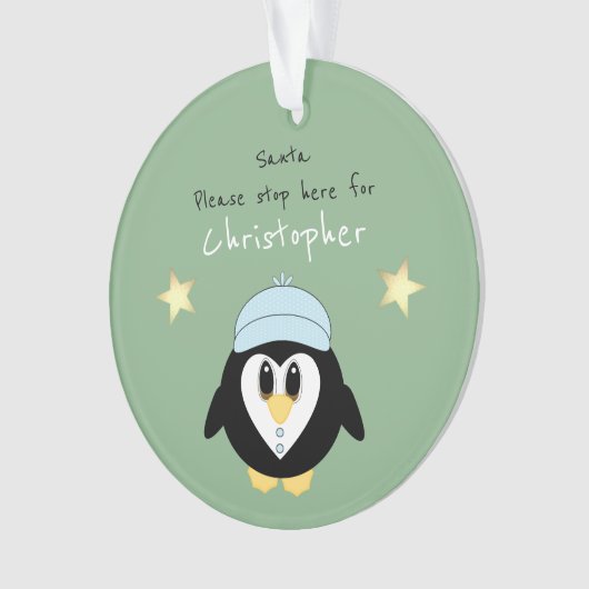 Kerstpinguïn Santa stop hier groen Ornament (voorkant)