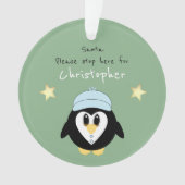 Kerstpinguïn Santa stop hier groen Ornament (voorkant)
