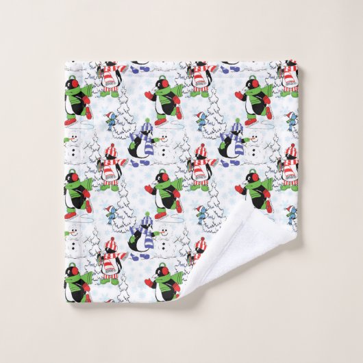 kerstpinguïn schaatsen bad handdoek (Wasdoekje)