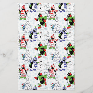 kerstpinguïn schaatsen briefpapier
