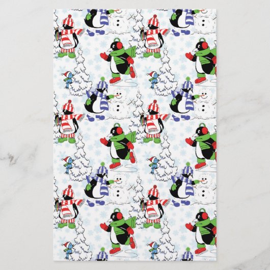 kerstpinguïn schaatsen briefpapier (Voorkant)