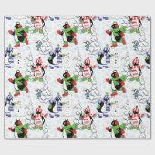 kerstpinguïn schaatsen cadeaupapier (Vlak)