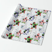 kerstpinguïn schaatsen cadeaupapier (Uitgerold)