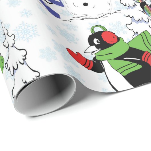 kerstpinguïn schaatsen cadeaupapier (Rol Hoek)