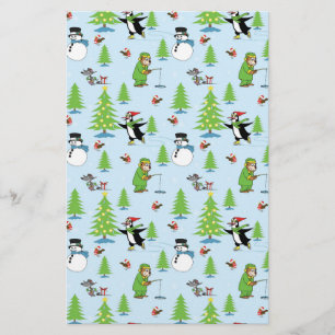 Kerstpinguïn schaatsen en beren vissers briefpapier