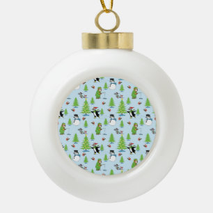 Kerstpinguïn schaatsen en beren vissers keramische bal ornament