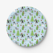 Kerstpinguïn schaatsen en beren vissers papieren bordje (Voorkant)