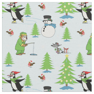 Kerstpinguïn schaatsen en beren vissers stof