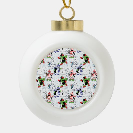 kerstpinguïn schaatsen keramische bal ornament (Voorkant)
