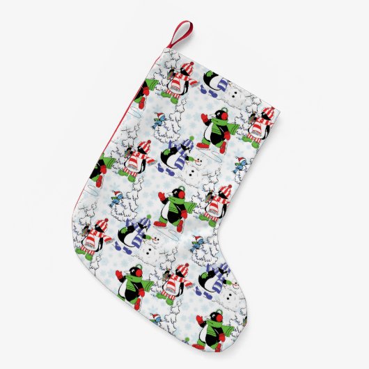 kerstpinguïn schaatsen kleine kerstsok (Voorkant (Hangend))