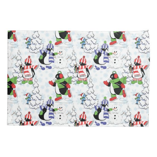 kerstpinguïn schaatsen kussensloop (Achterkant)