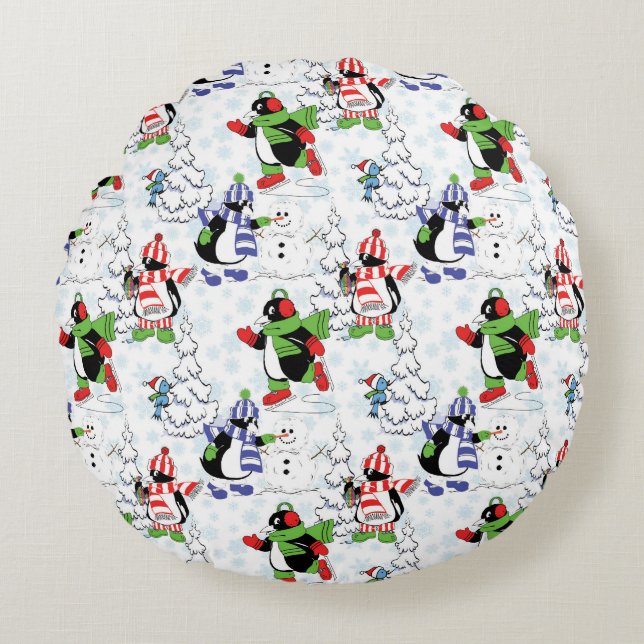 kerstpinguïn schaatsen rond kussen (Voorkant)