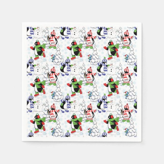kerstpinguïn schaatsen servet (Voorkant)