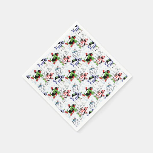 kerstpinguïn schaatsen servet (Hoek)