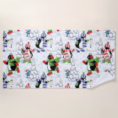 kerstpinguïn schaatsen strandlaken (Voorkant)