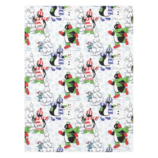 kerstpinguïn schaatsen tafelkleed (Voorkant)
