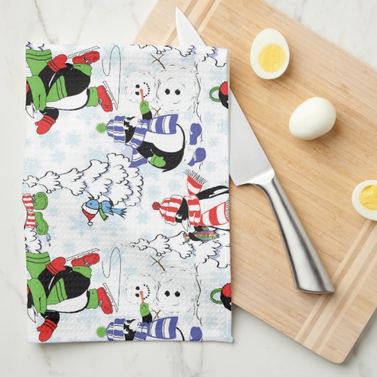 kerstpinguïn schaatsen theedoek (Quarter Fold)