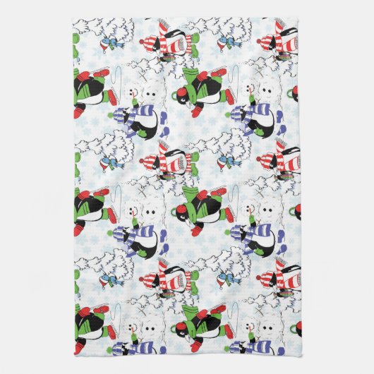 kerstpinguïn schaatsen theedoek (Verticaal)