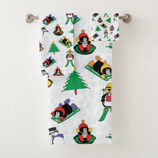 kerstpinguïn skiën bad handdoek (Insitu)