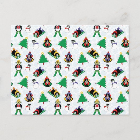 kerstpinguïn skiën briefkaart (Voorkant)