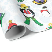 kerstpinguïn skiën cadeaupapier (Rol Hoek)