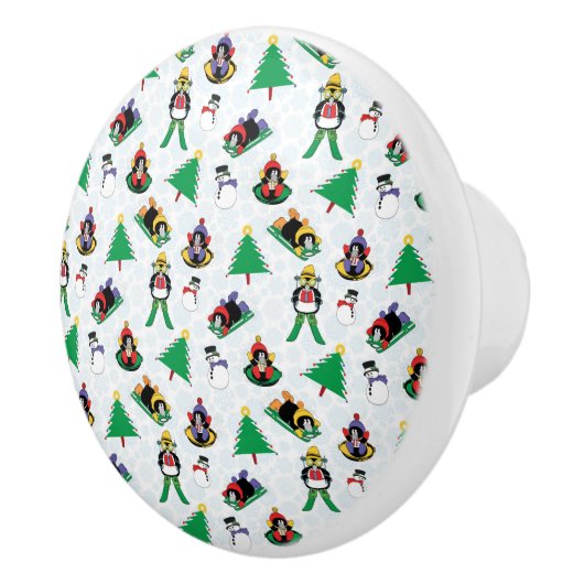 kerstpinguïn skiën keramische knop (Rechts)