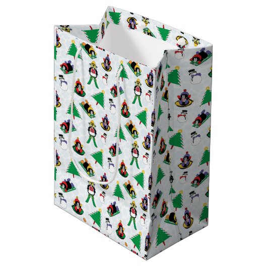 kerstpinguïn skiën medium cadeauzakje (Voorkant Gekanteld)