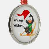 kerstpinguïn Skiing Metalen Ornament (Rechts)