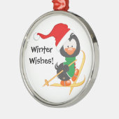 kerstpinguïn Skiing Metalen Ornament (Links)