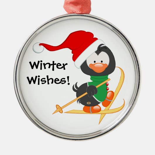kerstpinguïn Skiing Metalen Ornament (Voorkant)