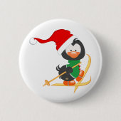 kerstpinguïn Skiing Ronde Button 5,7 Cm (Voorkant)
