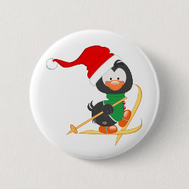 kerstpinguïn Skiing Ronde Button 5,7 Cm
