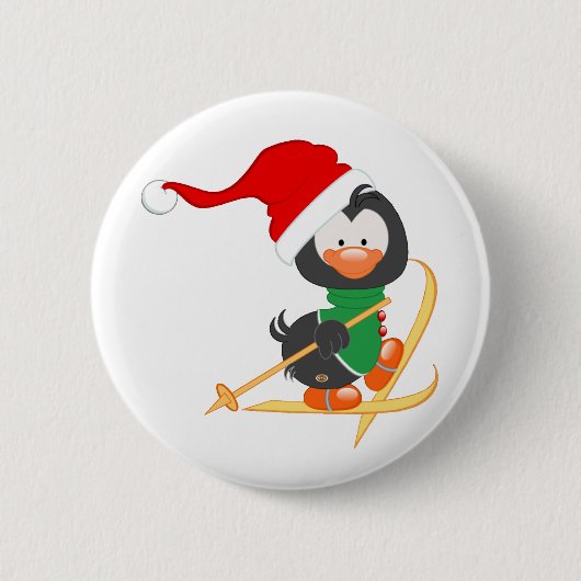 kerstpinguïn Skiing Ronde Button 5,7 Cm (Voorkant)
