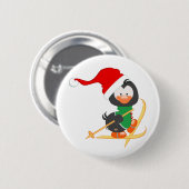 kerstpinguïn Skiing Ronde Button 5,7 Cm (Voorkant /achterkant)