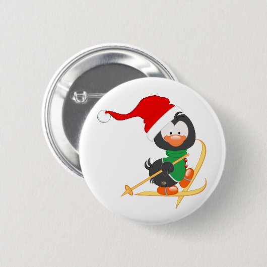 kerstpinguïn Skiing Ronde Button 5,7 Cm (Voorkant /achterkant)