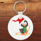 kerstpinguïn Skiing Sleutelhanger (Voorkant)