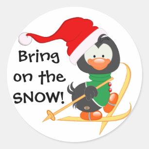 kerstpinguïn Skiing Snow Ronde Sticker