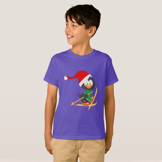 kerstpinguïn Skiing T-shirt (Voorkant volledig)
