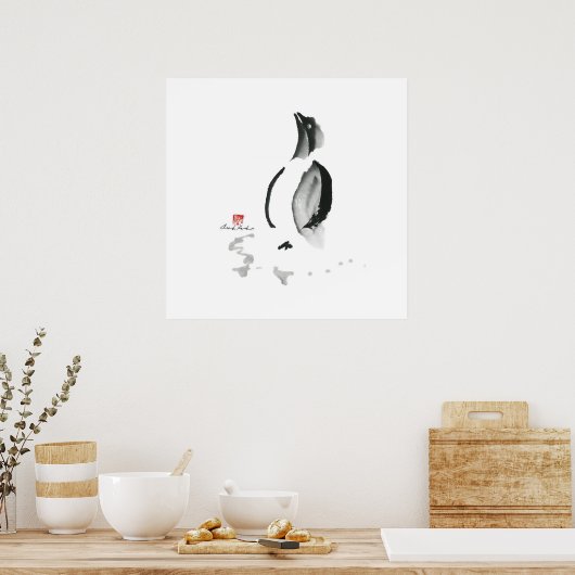 Kerstpinguïn, Sumi-e Poster (Keuken)