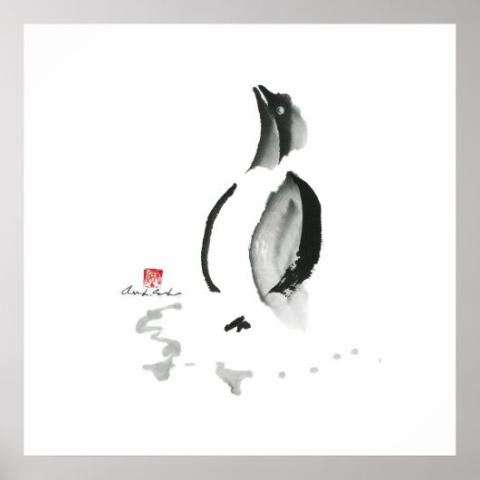 Kerstpinguïn, Sumi-e Poster (Voorkant)