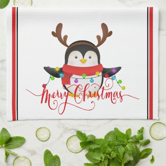Kerstpinguïn theedoek (Gevouwen)