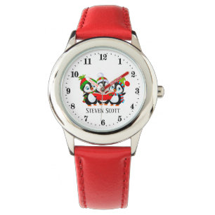 kerstpinguïn voegt naam kinderen toe horloge