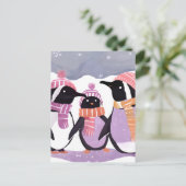 Kerstpinguïn Vrienden | Waterverf in de winter Briefkaart (Staand voorkant)