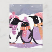 Kerstpinguïn Vrienden | Waterverf in de winter Briefkaart (Voorkant)