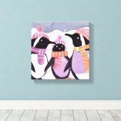 Kerstpinguïn Vrienden | Waterverf in de winter Canvas Afdruk (Insitu (Houten vloer))