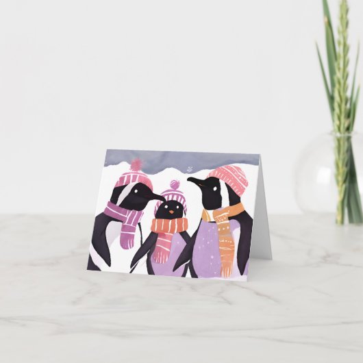 Kerstpinguïn Vrienden | Waterverf in de winter Feestdagen Kaart (Voorkant)