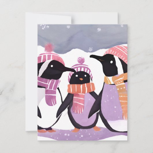 Kerstpinguïn Vrienden | Waterverf in de winter Feestdagenkaart (Voorkant)