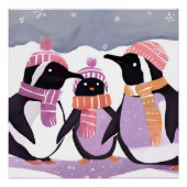 Kerstpinguïn Vrienden | Waterverf in de winter Perfect Poster (Voorkant)