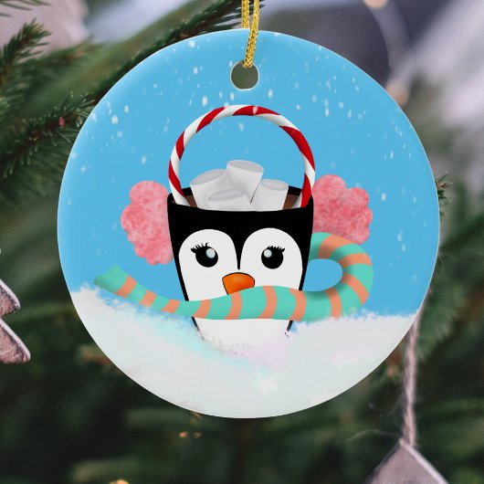Kerstpinguïn Warme Chocolade Keramisch Ornament